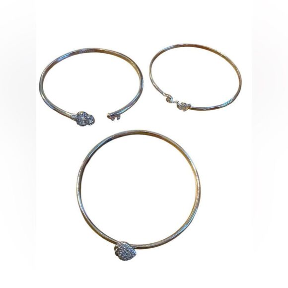 Anne Klein Silver-Tone 3-Pc. Set Crystal & Mother-of-Pearl Love Bangle Bracelets - Picture 2 of 2